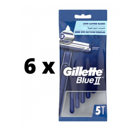 Vienkartiniai skustuvai GILLETTE BLUE II, 5 vnt.  x  6 pak. pakuotė
