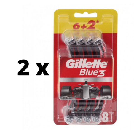 Vienkartiniai skustuvai Gillette BLUE 3 Red 6+2v  x  2 vnt. pakuotė