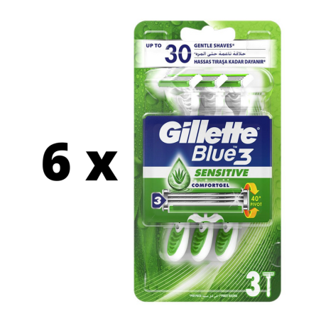 Vienkartiniai skustuvai Gillette BLUE 3 Sense Care, 3 vnt.  x  6 vnt. pakuotė