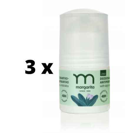 Dezodorantas-antiperspirantas MARGARITA 2in1 su šalavijų ekstraktu, 50ml  x  3 vnt. pakuotė