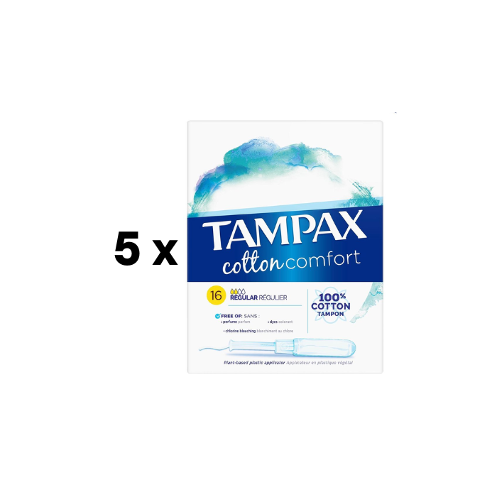 Tamponai TAMPAX Cotton Regular, 16vnt pakuotė 5 vnt.