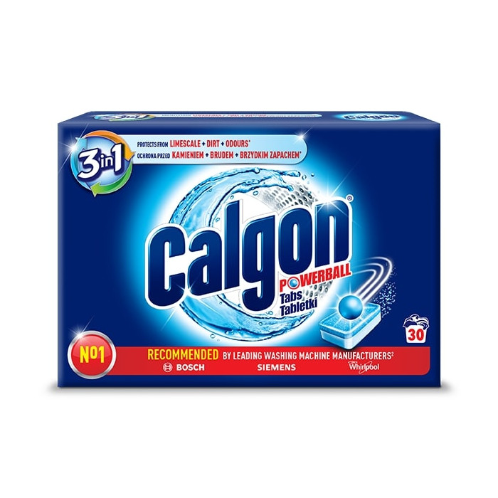 Vandens minkštiklis automatinėms skalbimo mašinoms Calgon, 30 tab., 6 vnt. pakuotėje
