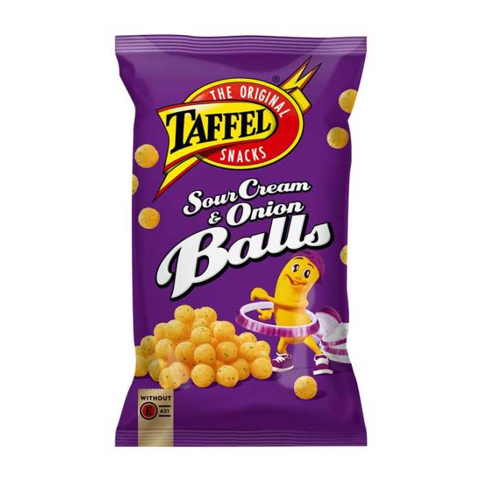 Taffel SourCream&Onion Balls kukurūzų trašk., 165 g, 18 pakuočių komplektas