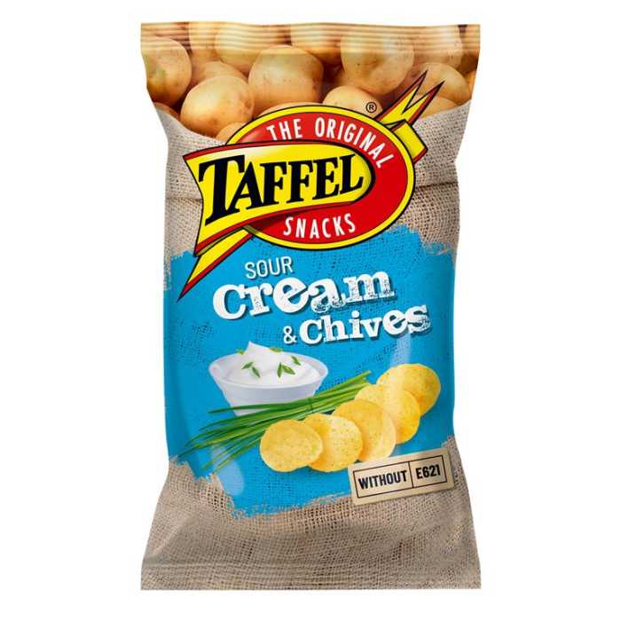 Taffel Sour Cream&Chives bulvių trašk., 180 g, 18 pakuočių komplektas