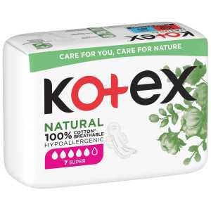 Kotex Natural Higieniniai paketai Super 7vnt., 10 pakuočių komplektas