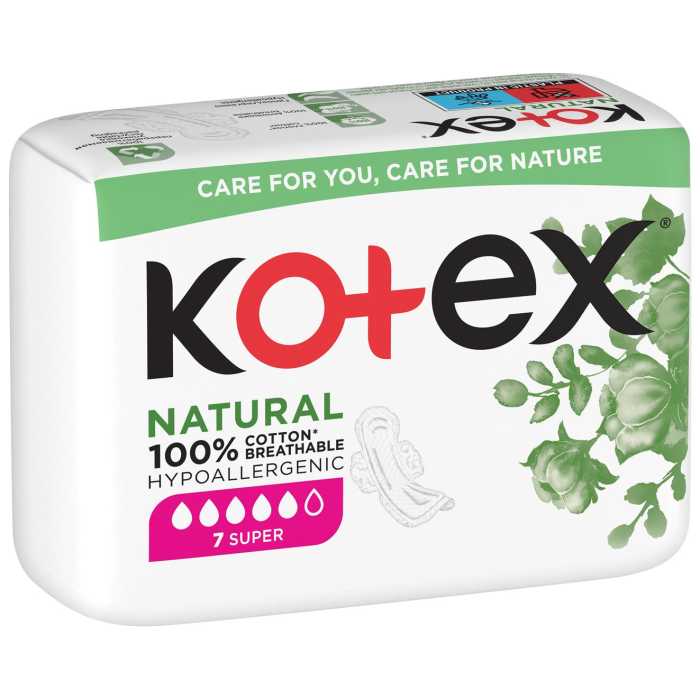 Kotex Natural Higieniniai paketai Super 7vnt., 10 pakuočių komplektas