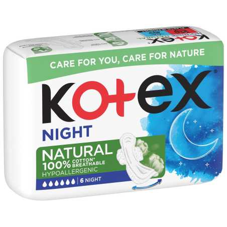 Kotex Natural Higieniniai paketai Night 6vnt., 10 pakuočių komplektas