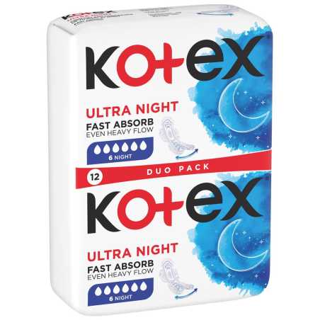 Kotex higieniniai Paketai Overnight 12vnt., 8 pakuočių komplektas