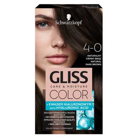 Gliss Color 4-0 plaukų dažai Natūralus tamsiai rudas, 3 pakuočių komplektas