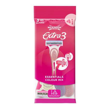WS Extra 3 Beauty Color mix moteriškas vienkartinis skustuvas , 4vnt., 2 pakuočių komplektas