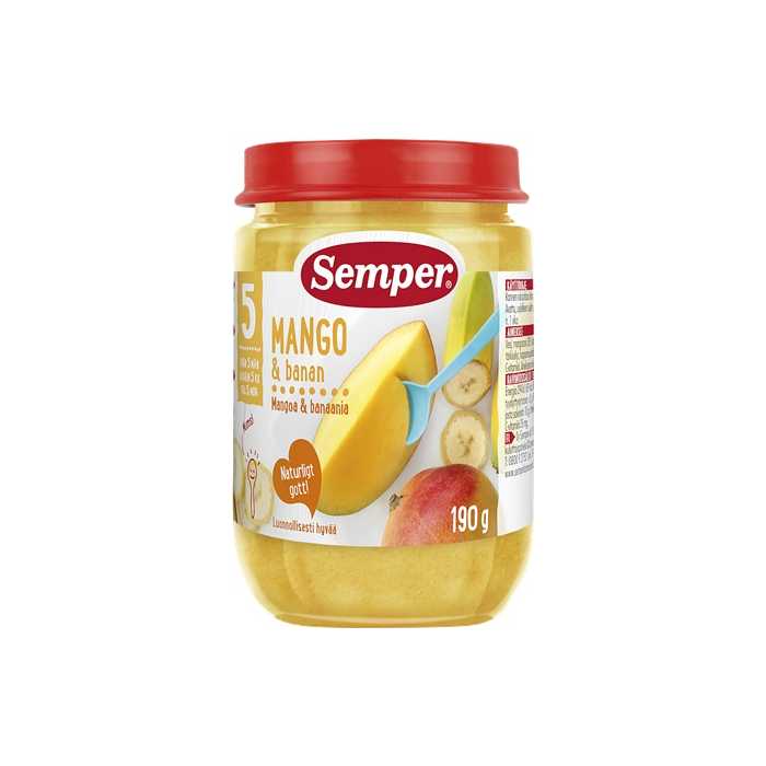 Semper mangų, bananų tyrelė, 5-6 mėn, 190g, 6 pakuočių komplektas