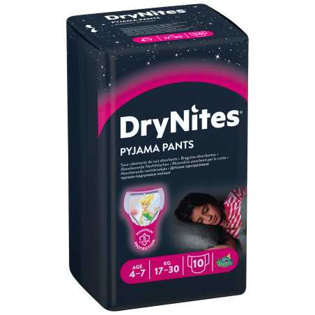 Huggies DryNites sauskelnės 4-7m, Girls (17-30kg) 10vnt, 3 pakuočių komplektas