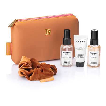 Balmain Hair Cosmetic Bag Medium Brown SS22 rinkinys su aksominė plaukų gumyte